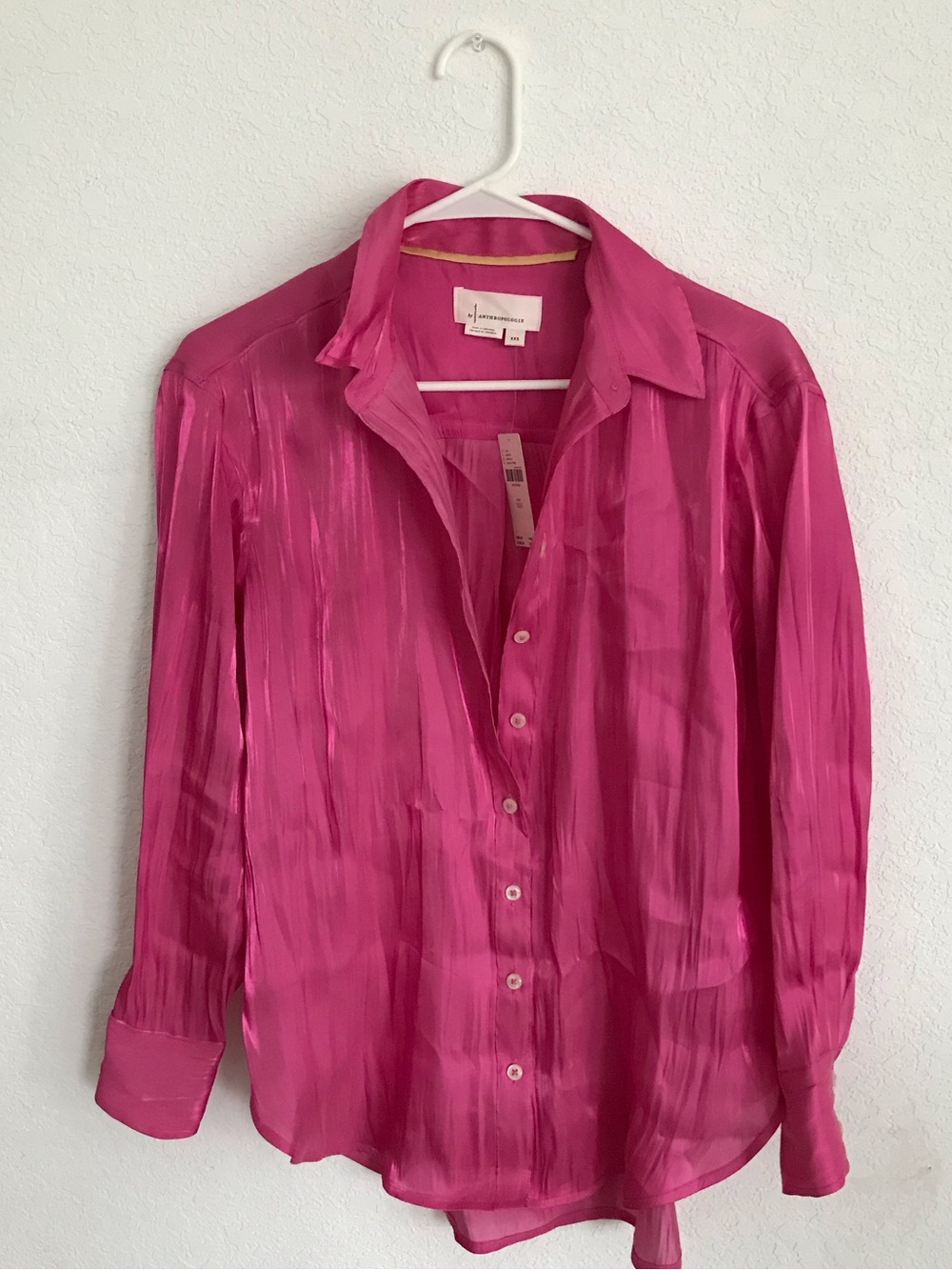 Anthropologie Sheer Stripe Button-Down Shirt - Vibrant Pink